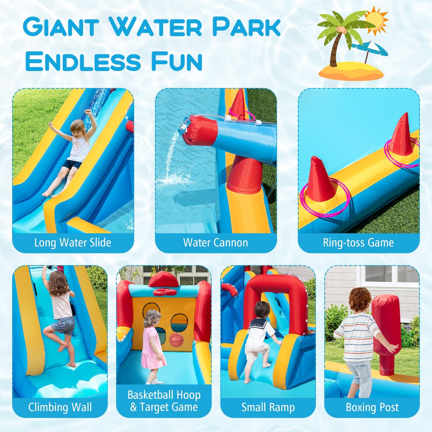 9-in-1 Inflatable Double Water Slide Park for Backyard