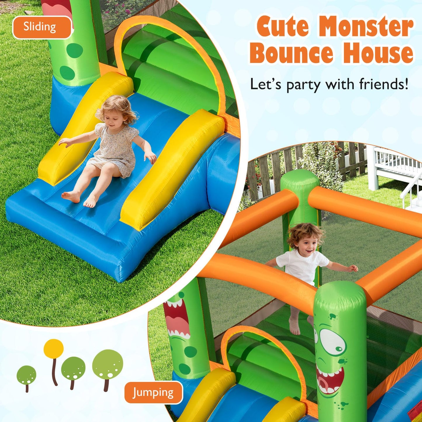 Inflatable Bouncy Castle, Kids Jumping House with Slide, Carrying Bag