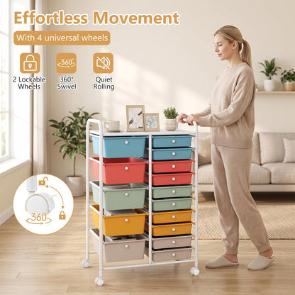 15 Drawers Storage Trolley, Home Office Stationary Rolling Cart