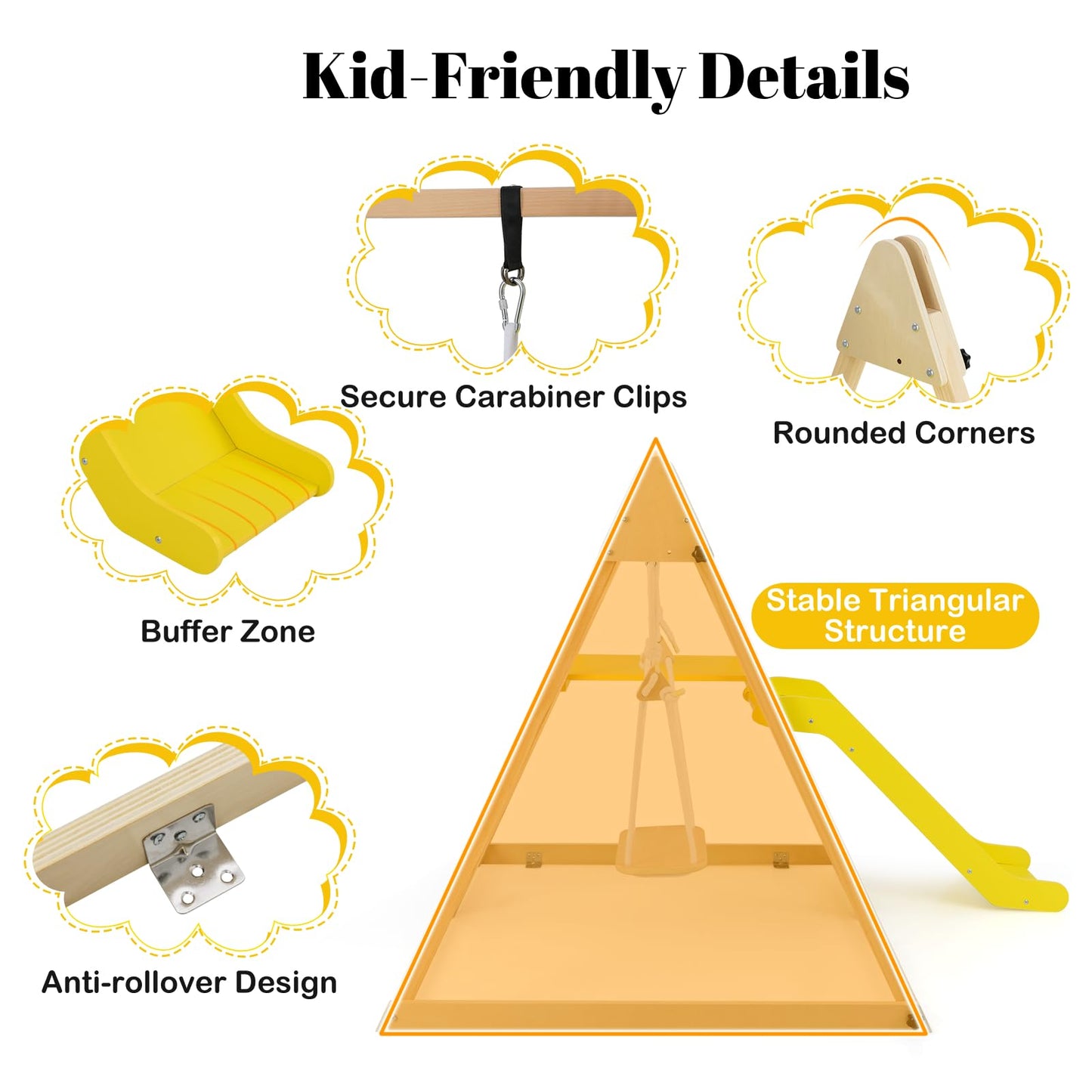 3-in-1 Foldable Indoor Jungle Gym Wooden Climbing Toys with Swing