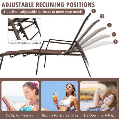 5 Positions Adjustable Stackable Folding Deck Reclining Chair Set of 2