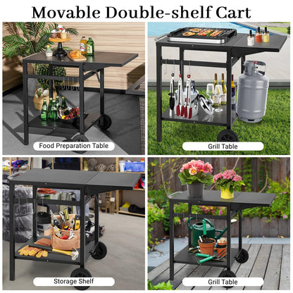 Movable Dining Cart Table Trolley with Folding Tabletop for BBQ Grill