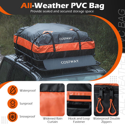 Roof Rack Cargo Basket with 425L Waterproof Bag and 90kg Max Load
