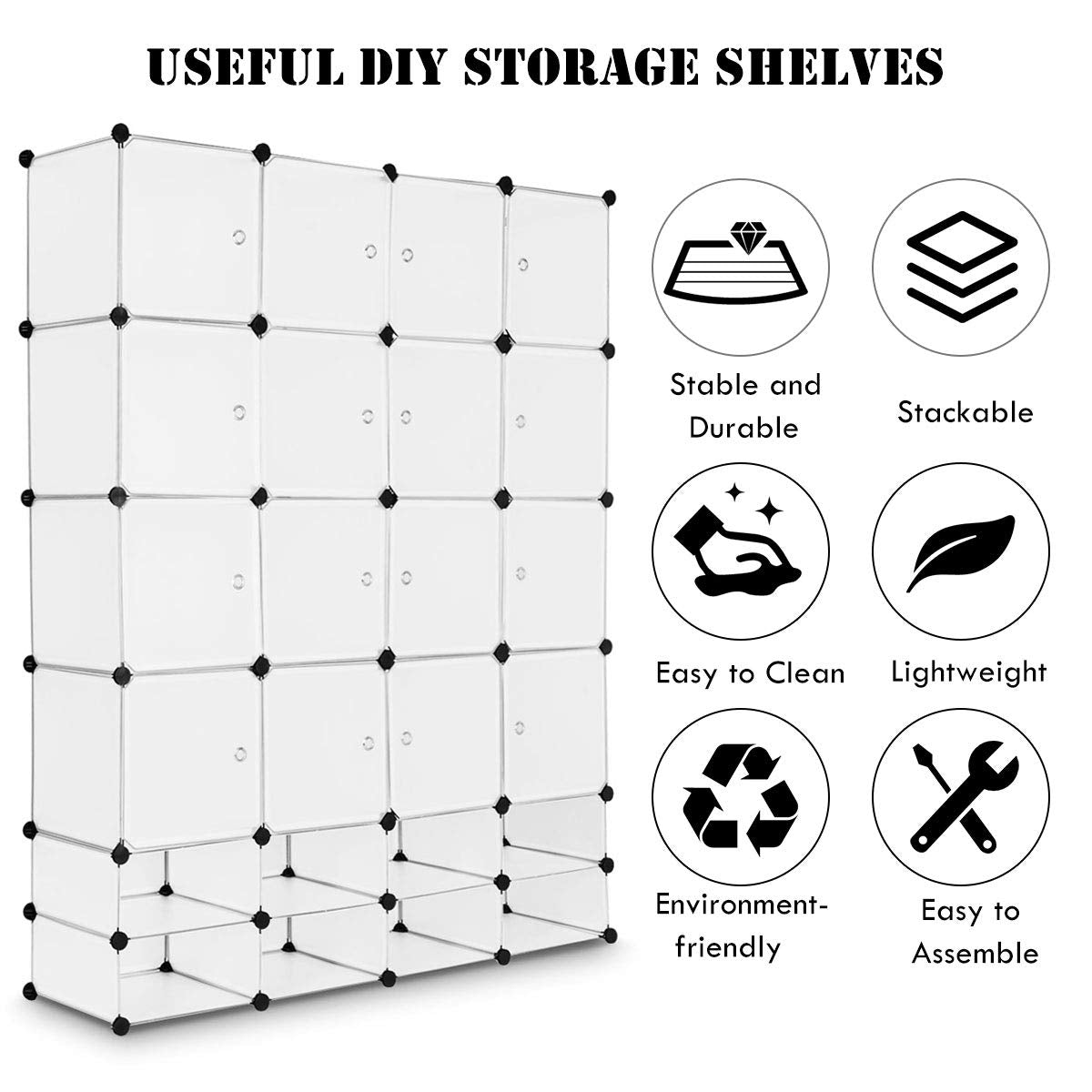 24 Cube DIY Interlocking Combination Armoire with 16 Cubes