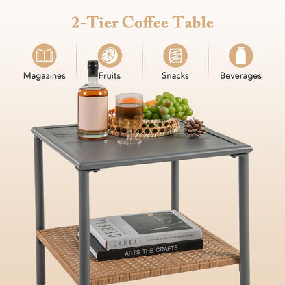 L Shaped Patio Conversation Set with Cushions & Coffee Table