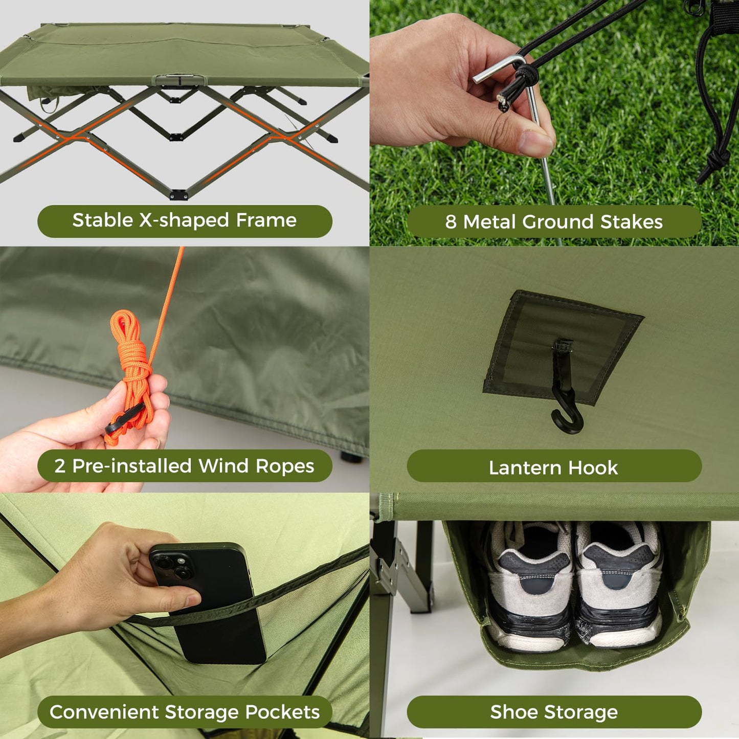 2-Person Foldable Off-Ground Camping Cot Tent with Wheeled Bag