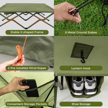 2-Person Foldable Off-Ground Camping Cot Tent with Wheeled Bag