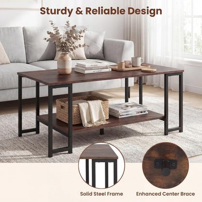 2-Tier Coffee Table Modern Accent Table with Open Storage Shelf Center Table