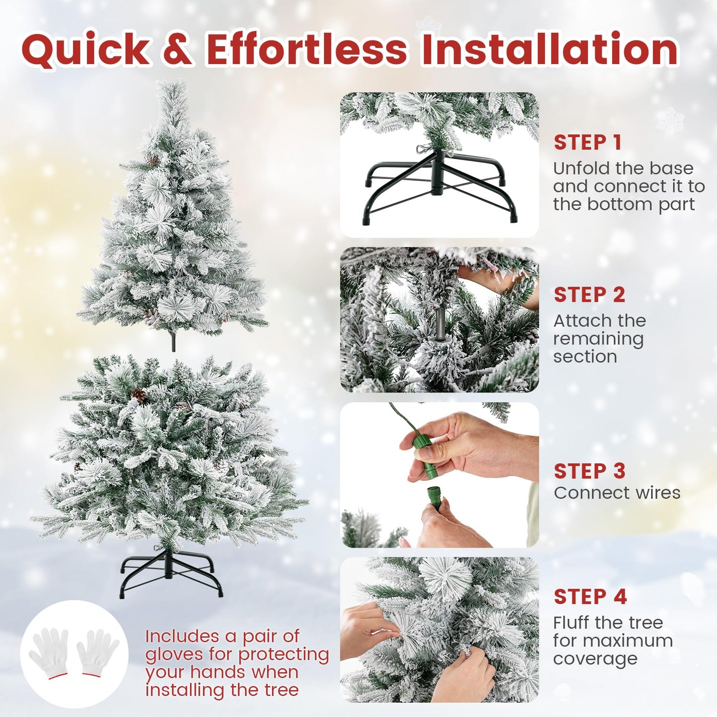 4.5 FT Artificial Xmas Tree with Pine Needles, LED Lights and Pinecones