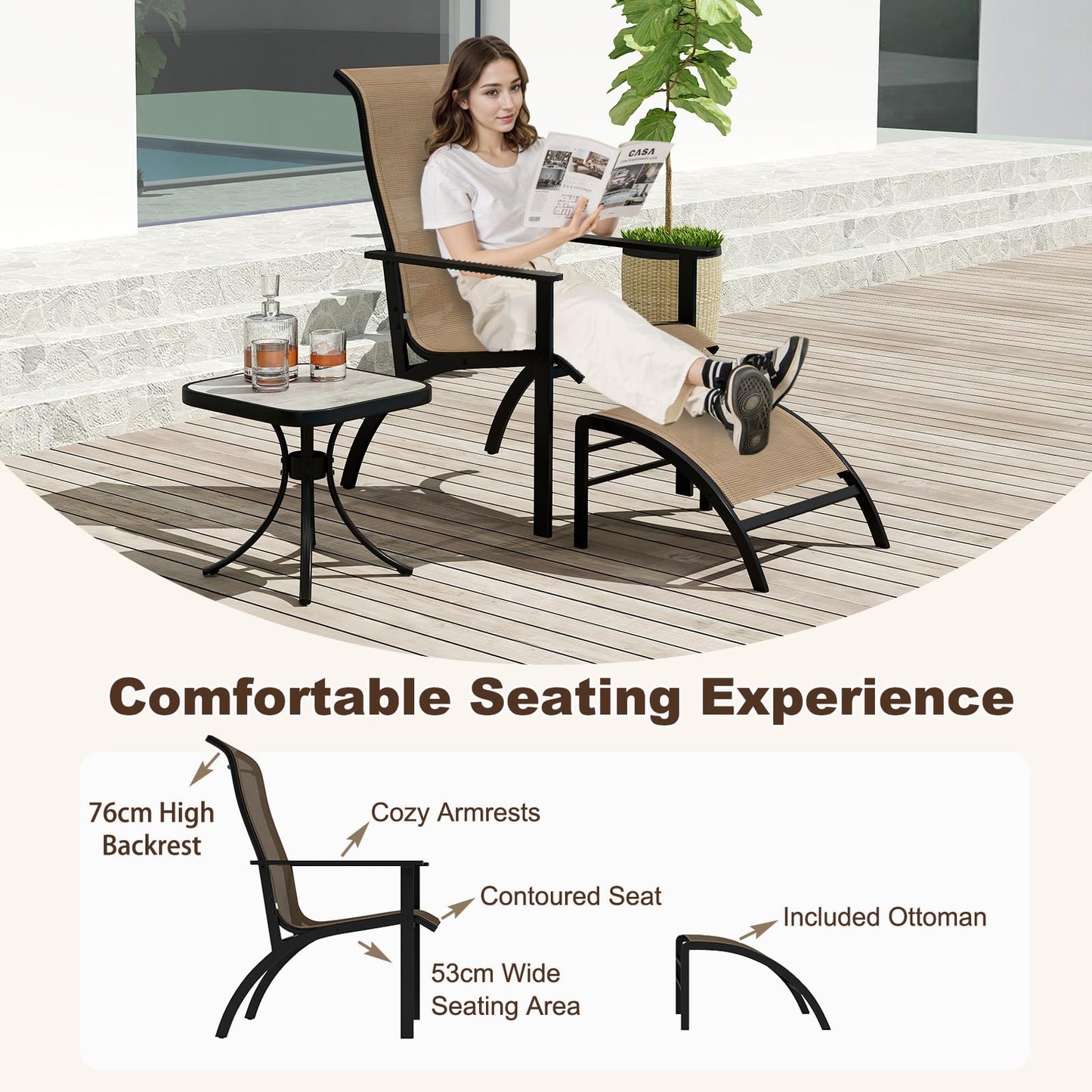 5 Pieces Adirondack Chair Set with Ottomans and Side Table