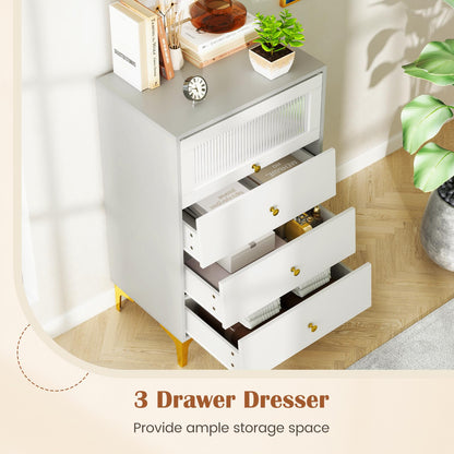 3 Drawer Dresser Cabinet with Flip Up Fluted Glass Door