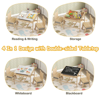 Kids Table and Chairs 4 in 1 Wooden Activity Desk Set (Bear Shape)