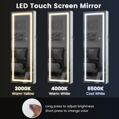 108cm Lockable Jewelry Mirror Cabinet with 3-Color LED Lights