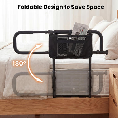 Foldable Bed Rail for Seniors with Adjustable Width and Height