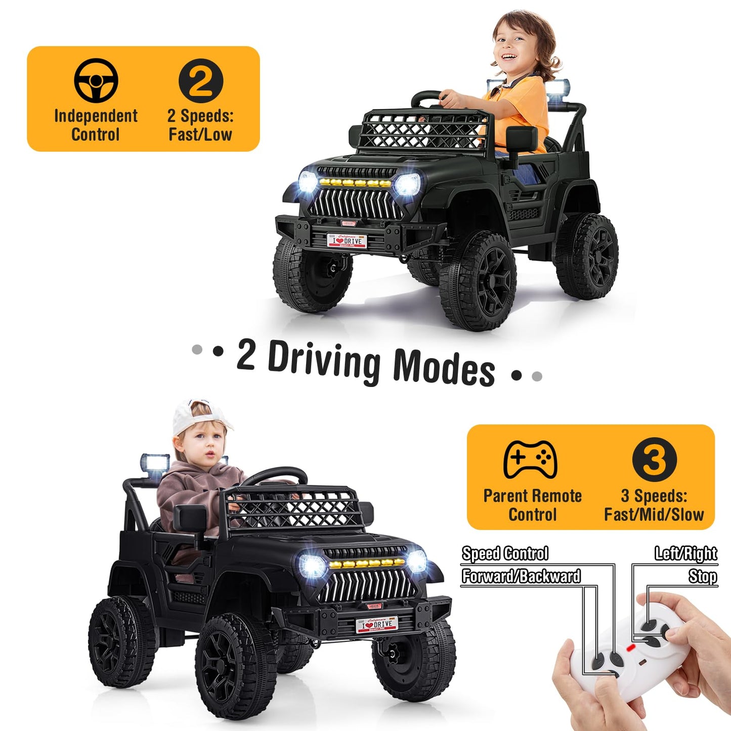 12V Kids Ride on Truck Battery Powered Car with Parental Remote