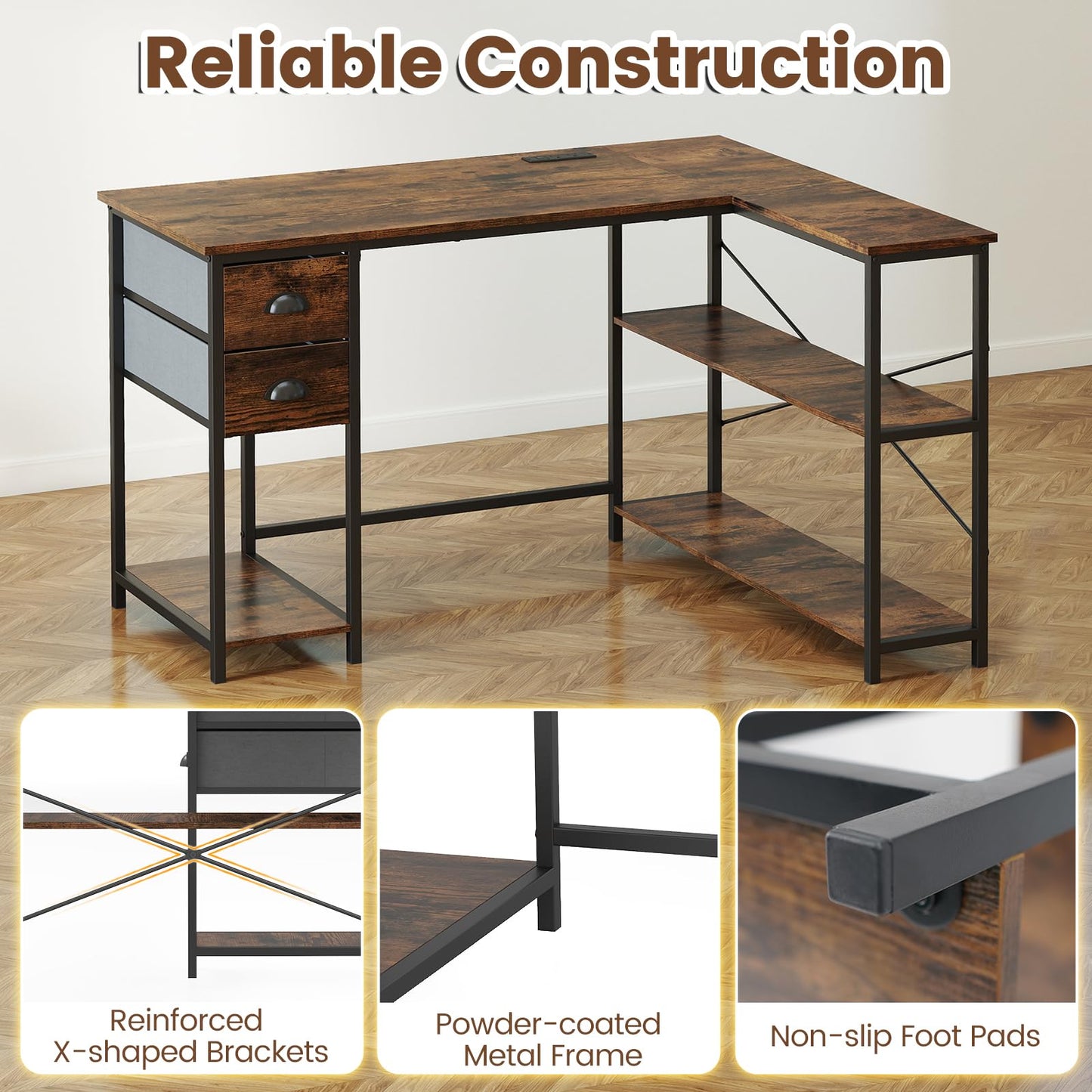 L-Shaped Corner Computer Desk, Space Saving Home Office Workstation