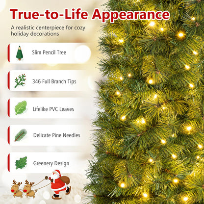5FT/6FT Slim Pencil Christmas Tree, Pre-lit Xmas Tree