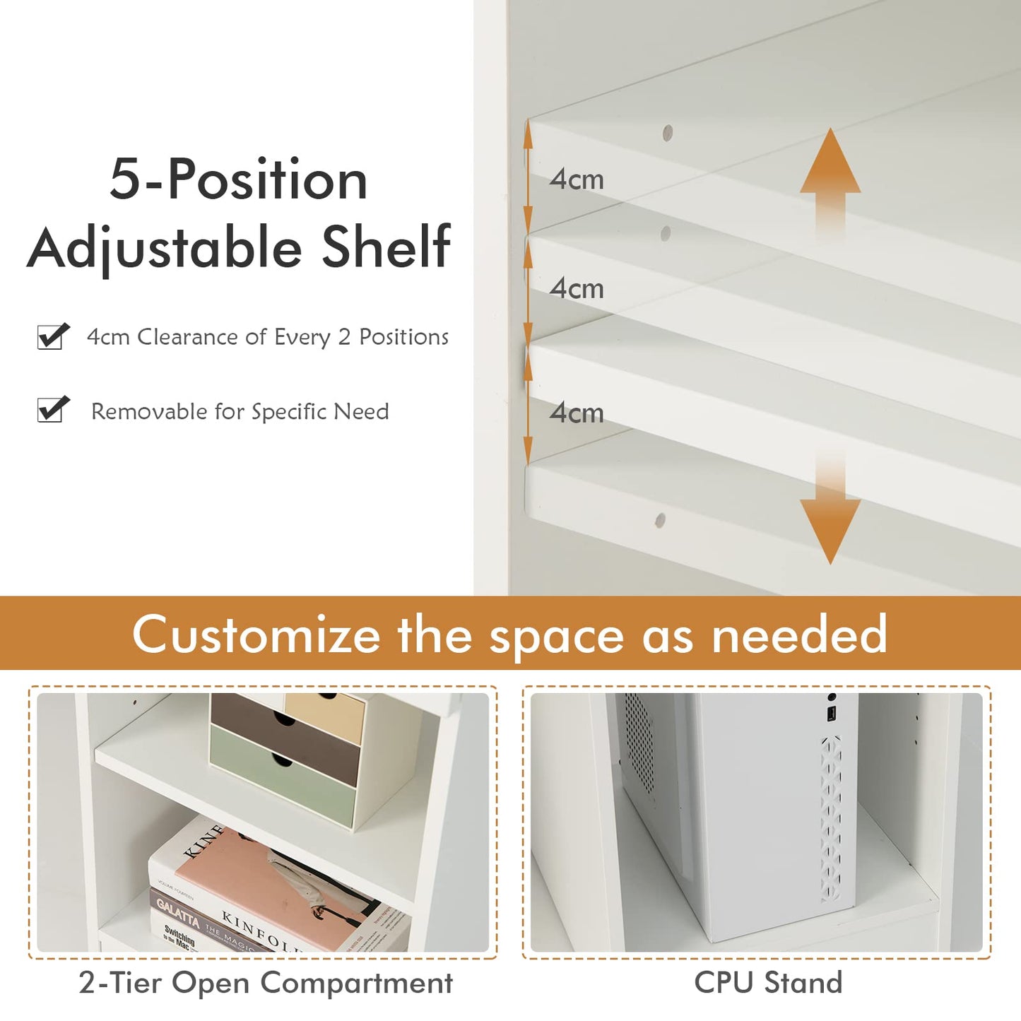 Wooden Computer Desk with Pull-out Keyboard Tray and Adjustable Storage Shelves