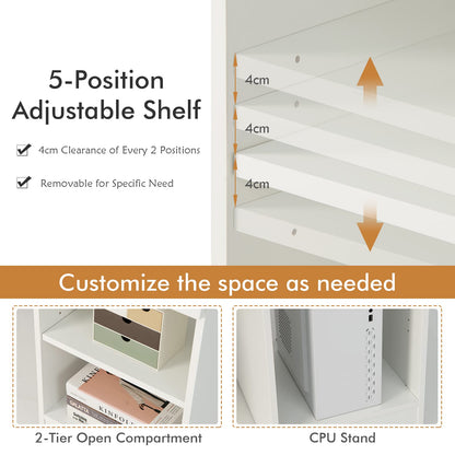 Wooden Computer Desk with Pull-out Keyboard Tray and Adjustable Storage Shelves