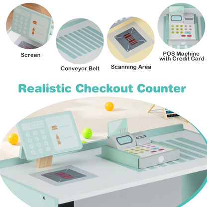 Kids Grocery Store Playset with Cash Register and Writable Chalkboard