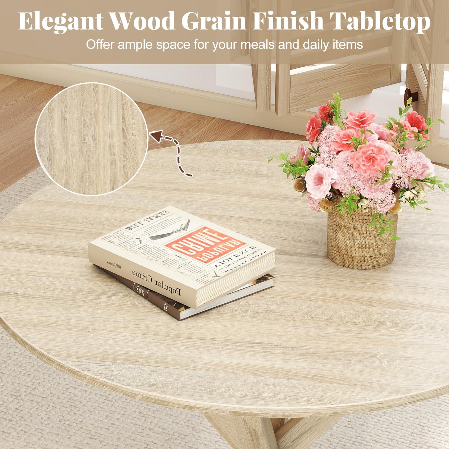 90CM Wood Dining Table with Intersecting Pedestal Base