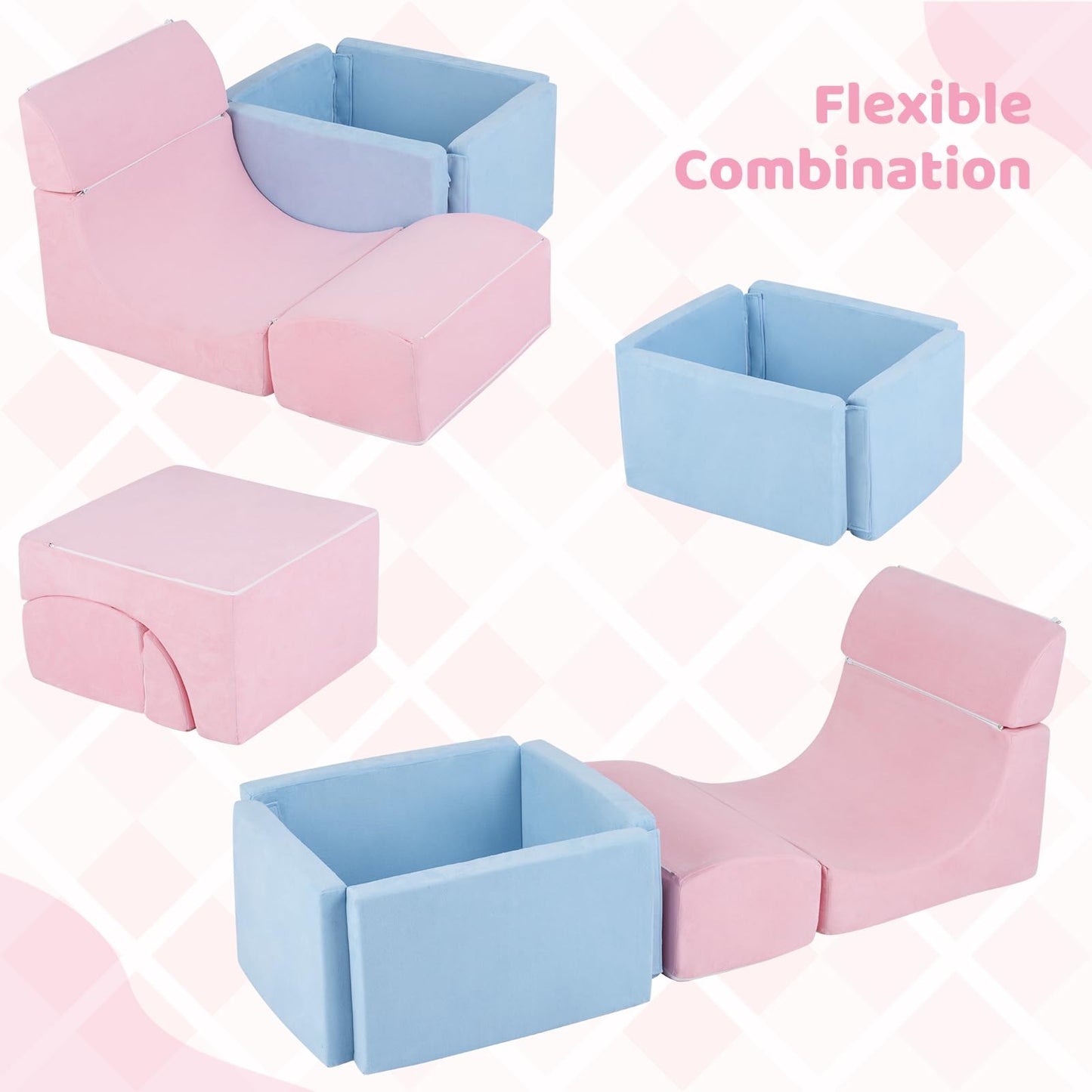 Soft Play Climbing Blocks, Baby Climb and Crawl Foam Play Set with Ball Pit and Suede Covers