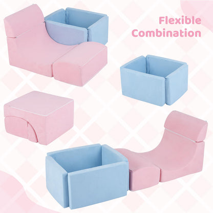 Soft Play Climbing Blocks, Baby Climb and Crawl Foam Play Set with Ball Pit and Suede Covers