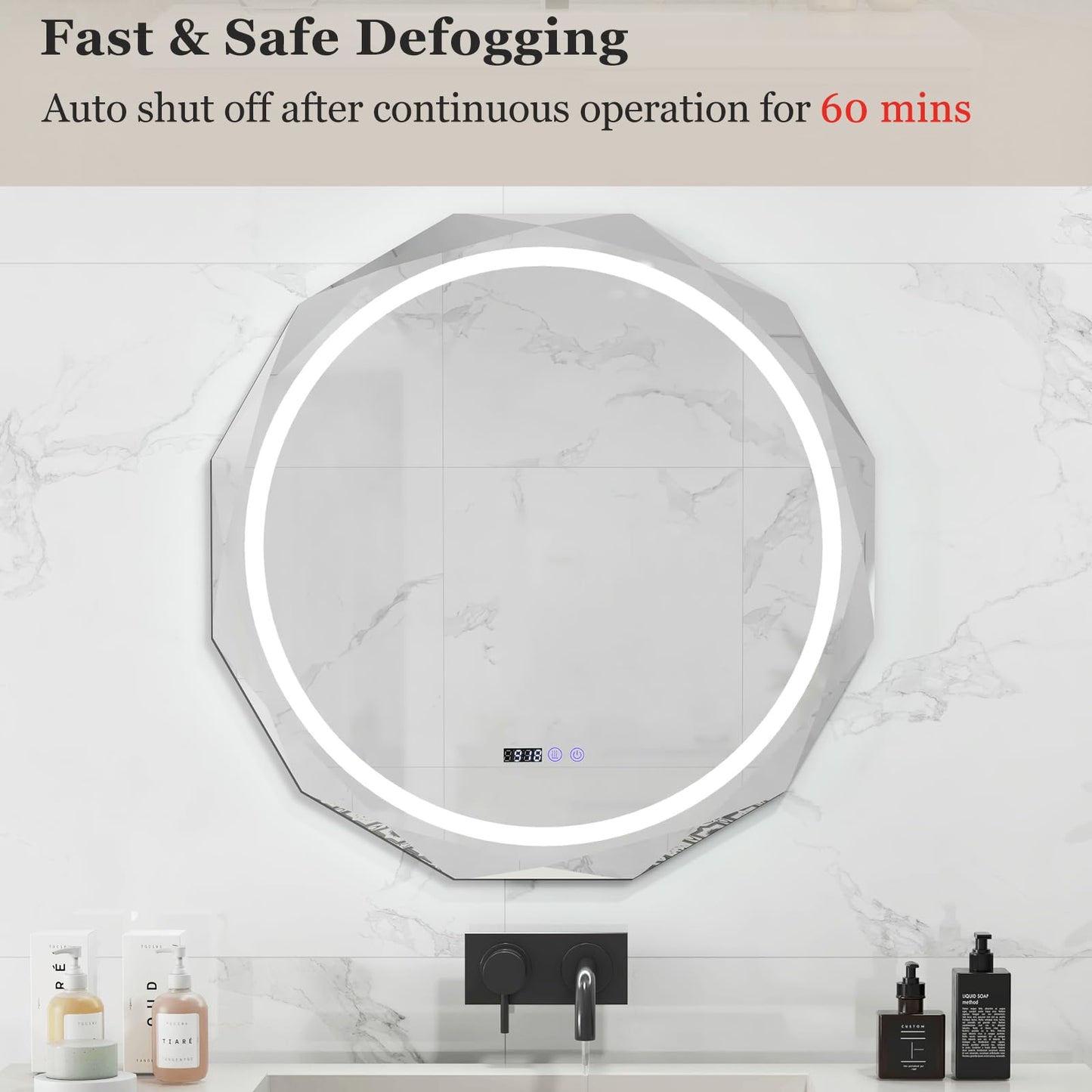 Wall Mounted Mirror with Dimmable 3-Color Lights and Memory Function
