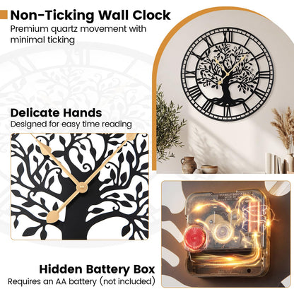 Large Wall Clock, 27”/68cm Metal Non-Ticking Decorative Clock