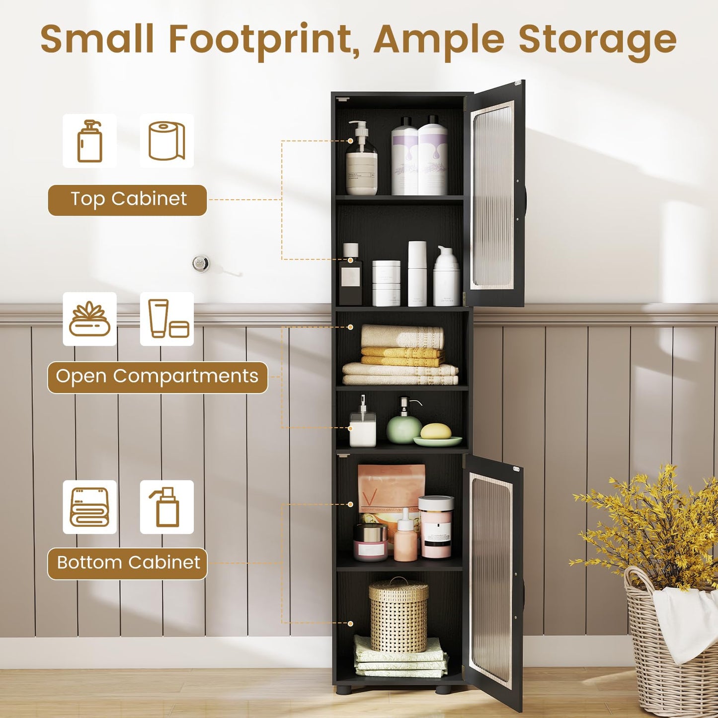Tall Bathroom Cabinet, Freestanding Storage Cupboard