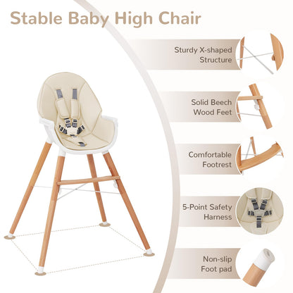 High Chair for Babies and Toddlers, Wooden Baby Highchair