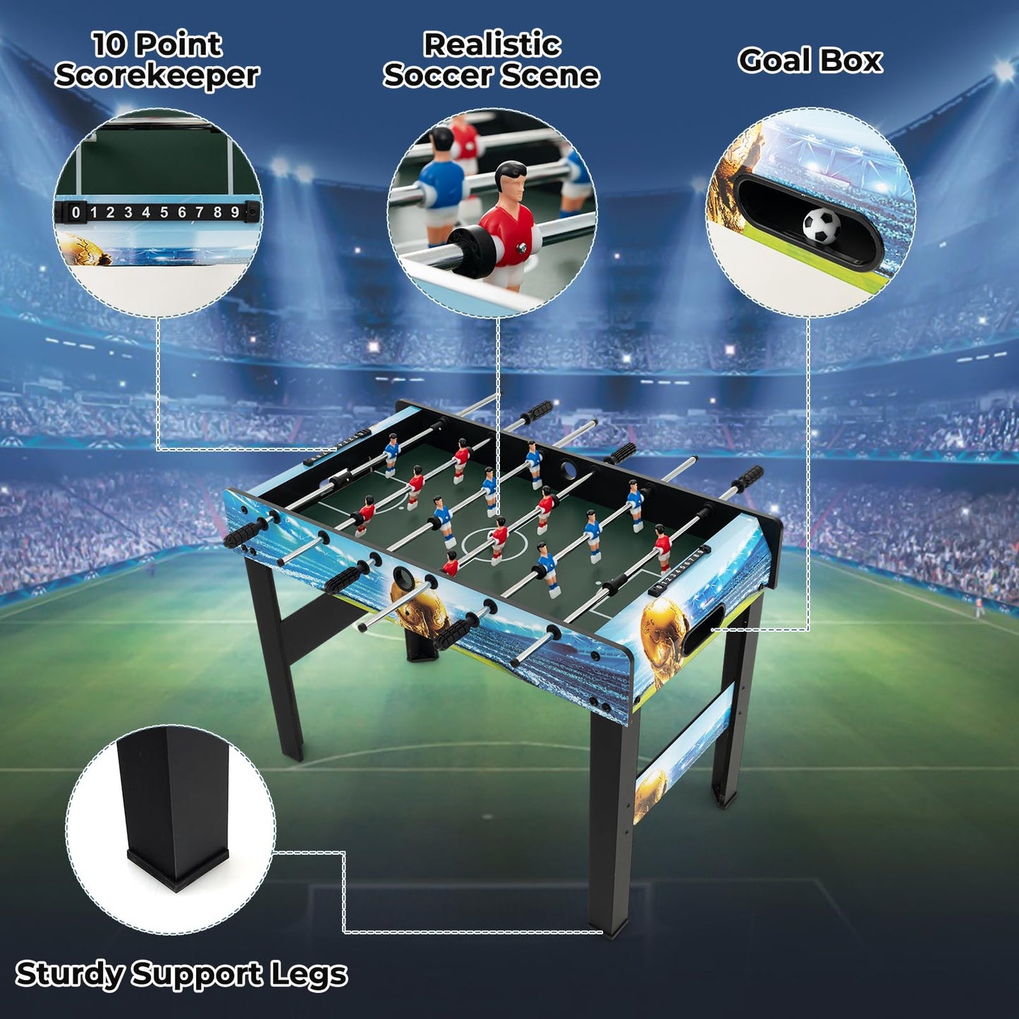 Freestanding Soccer Game Table with Removable Legs for Home Game Room Bar