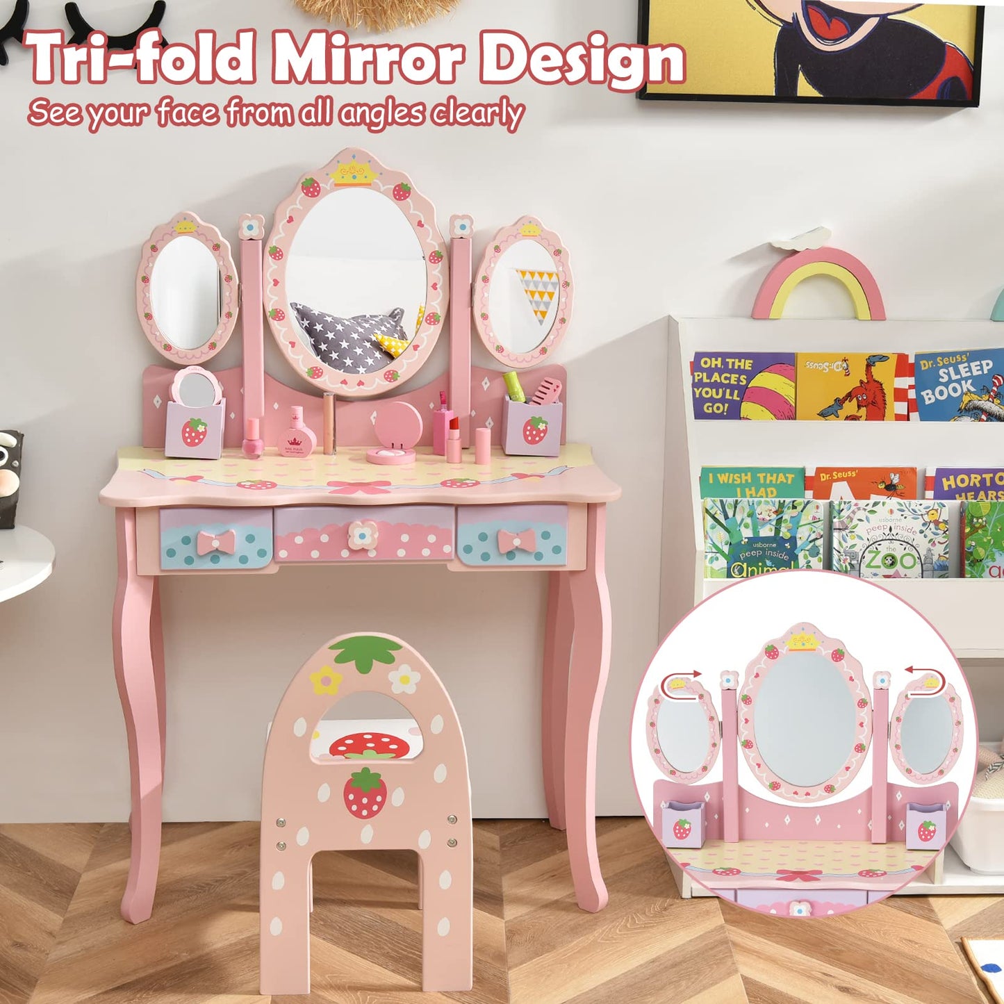 2-in-1 Kids Vanity Table and Chair Set