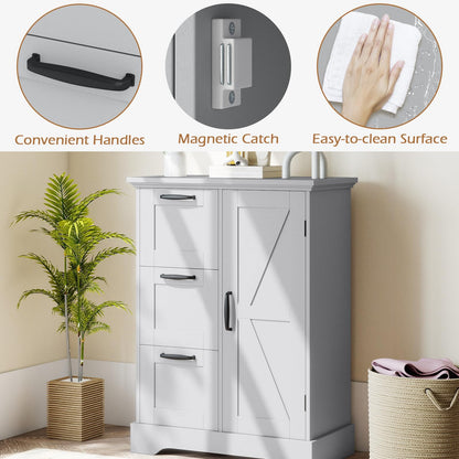 Farmhouse Floor Cabinet with Barn Door, Freestanding Bathroom Storage Organizer