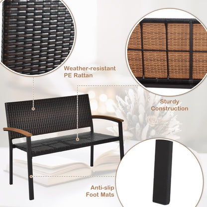 2 Seater Wicker Leisure Loveseat with Acacia Wood Armrests