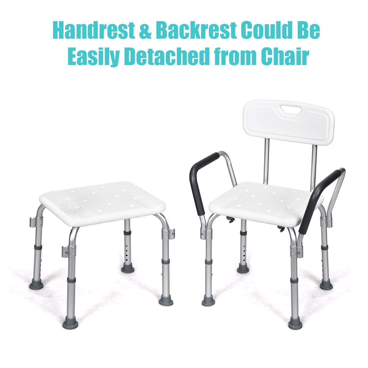6 Levels Adjustable Tub Shower Stools with Detachable Backrest and Handrails