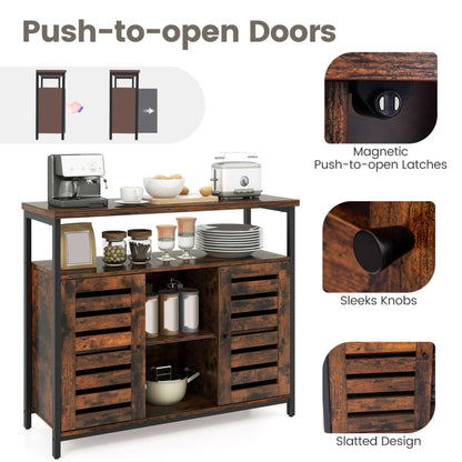 Sideboard Storage Cabinet with Slatted Door and 3 Adjustable Shelves