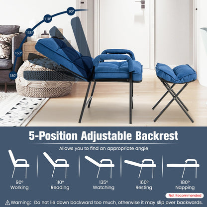 Modern Accent Chair Linen Fabric Arm Chair with Ottoman