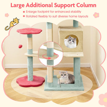 Multi-Level Aesthetic Floral Kitten Tower with Flower-Shaped Padded Perch