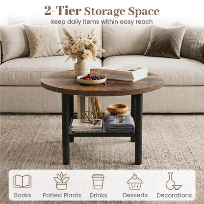 2-Tier Round Coffee Table with Storage