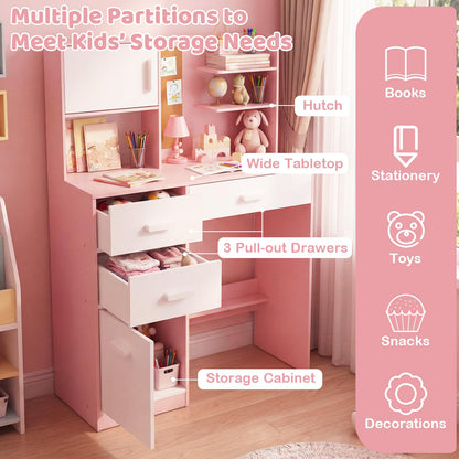 Kids Desk and Chair Set Study Table with Hutch Bulletin Board 3 Drawers