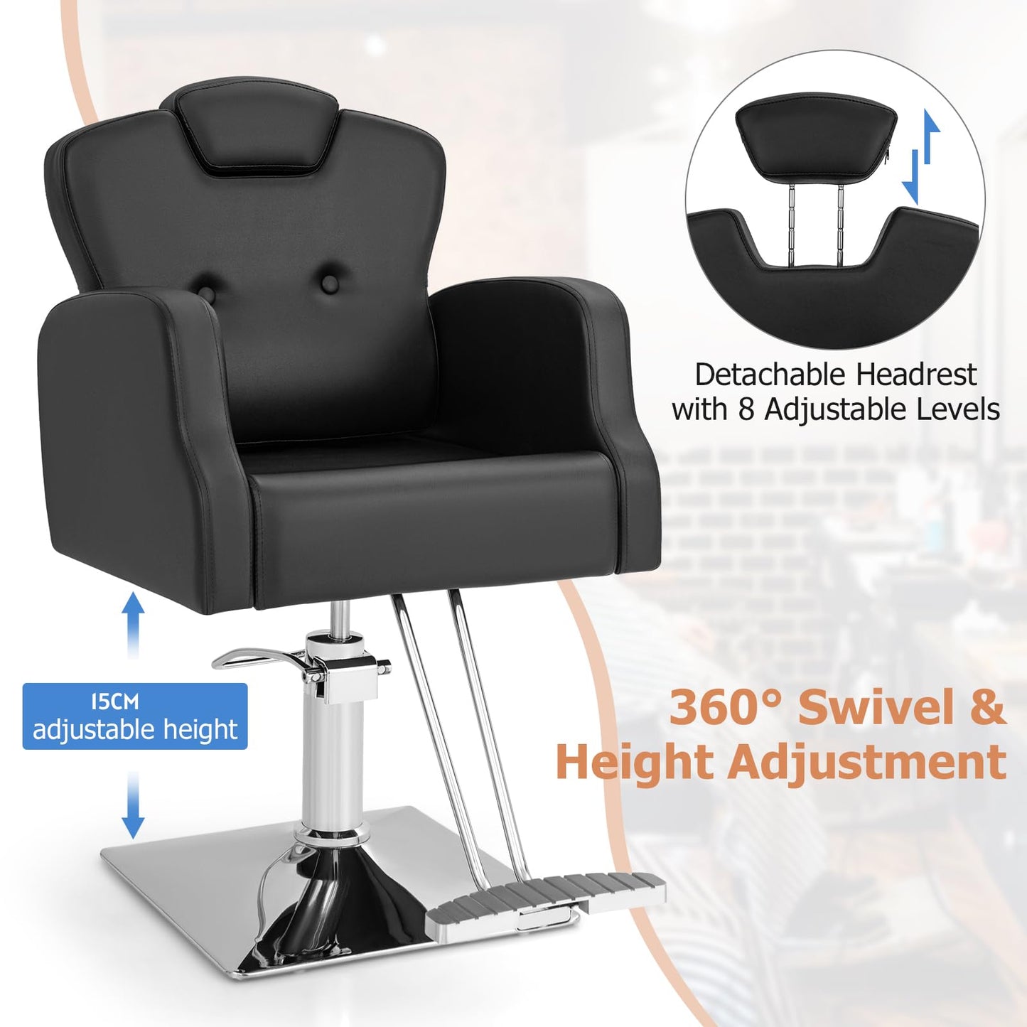 Heavy Duty Hydraulic Barber Chair Salon Chair with 360 Degrees Swivel