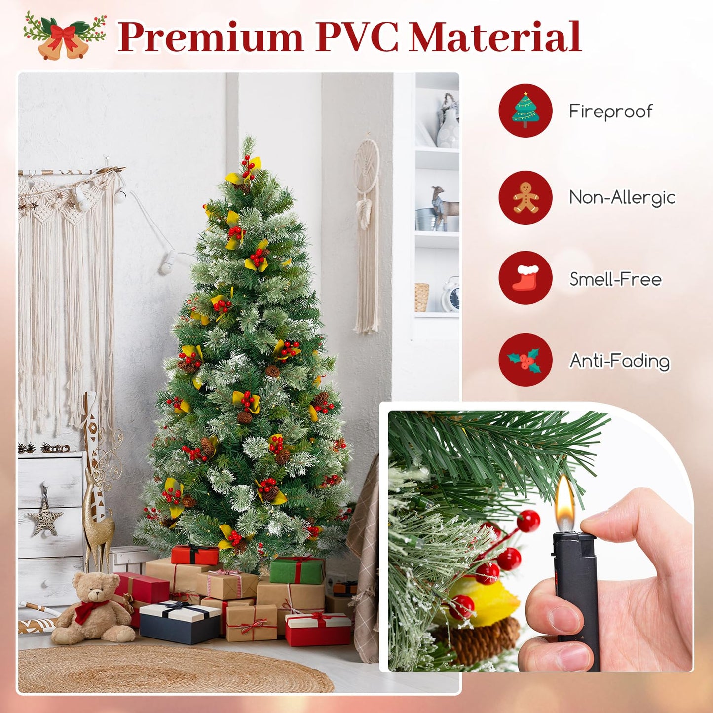 Pre-Lit Artificial Christmas Tree with 453 PVC and 230 Warm White LED Lights