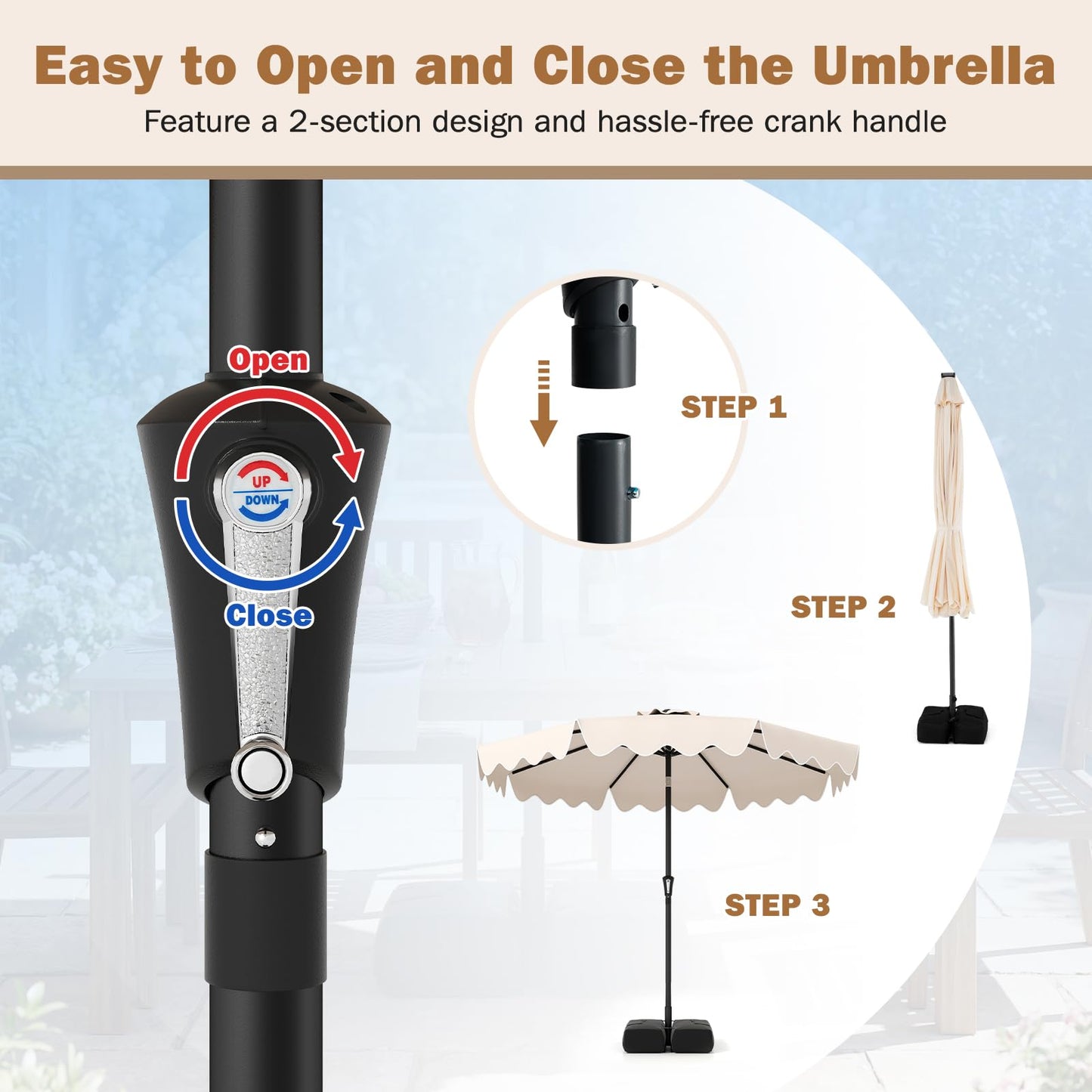 Garden Parasol, 8 Ribs Heavy-Duty Sun Shade Canopy