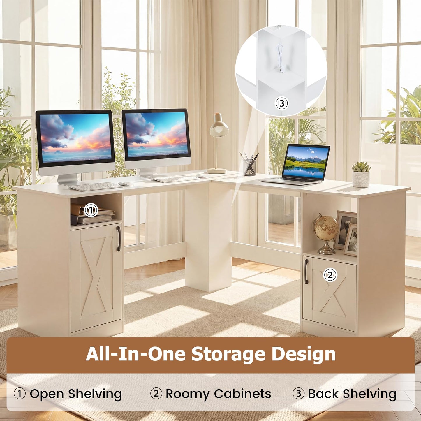 150 CM L Shaped Executive Desk with Charging Station