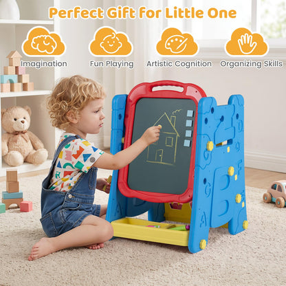 3 in 1 Art Easel for Kids Double Sided Magnetic Board Chalkboard and Whiteboard