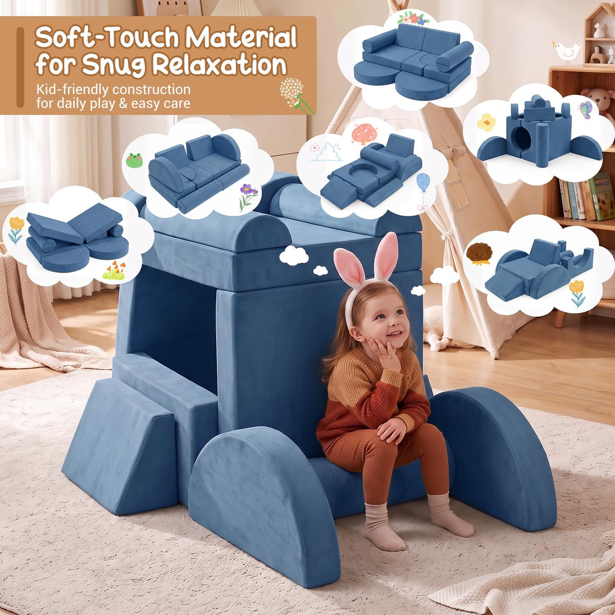 Kids Play Couch, 13-Piece Modular Toddler Soft Foam Playset