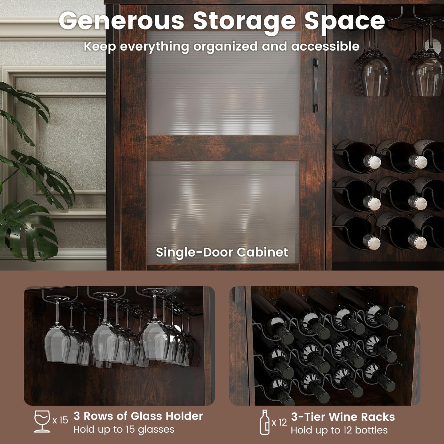 Liquor Buffet Sideboard with LED Lights and Glass Holders