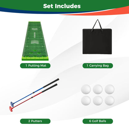 11 FT Putting Green Mat with 2 Adjustable Putters 6 Balls and 12 Hole Covers for Party