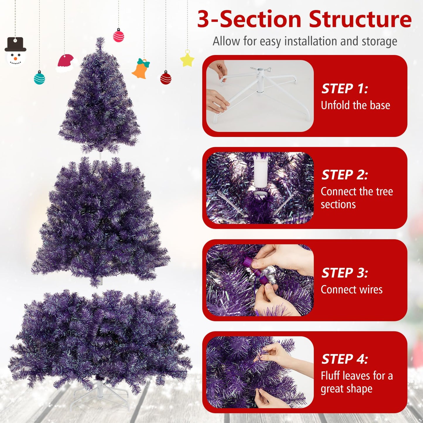 6 FT Artificial Xmas Tree with 688 Branch Tips and 250 Warm White LED Lights